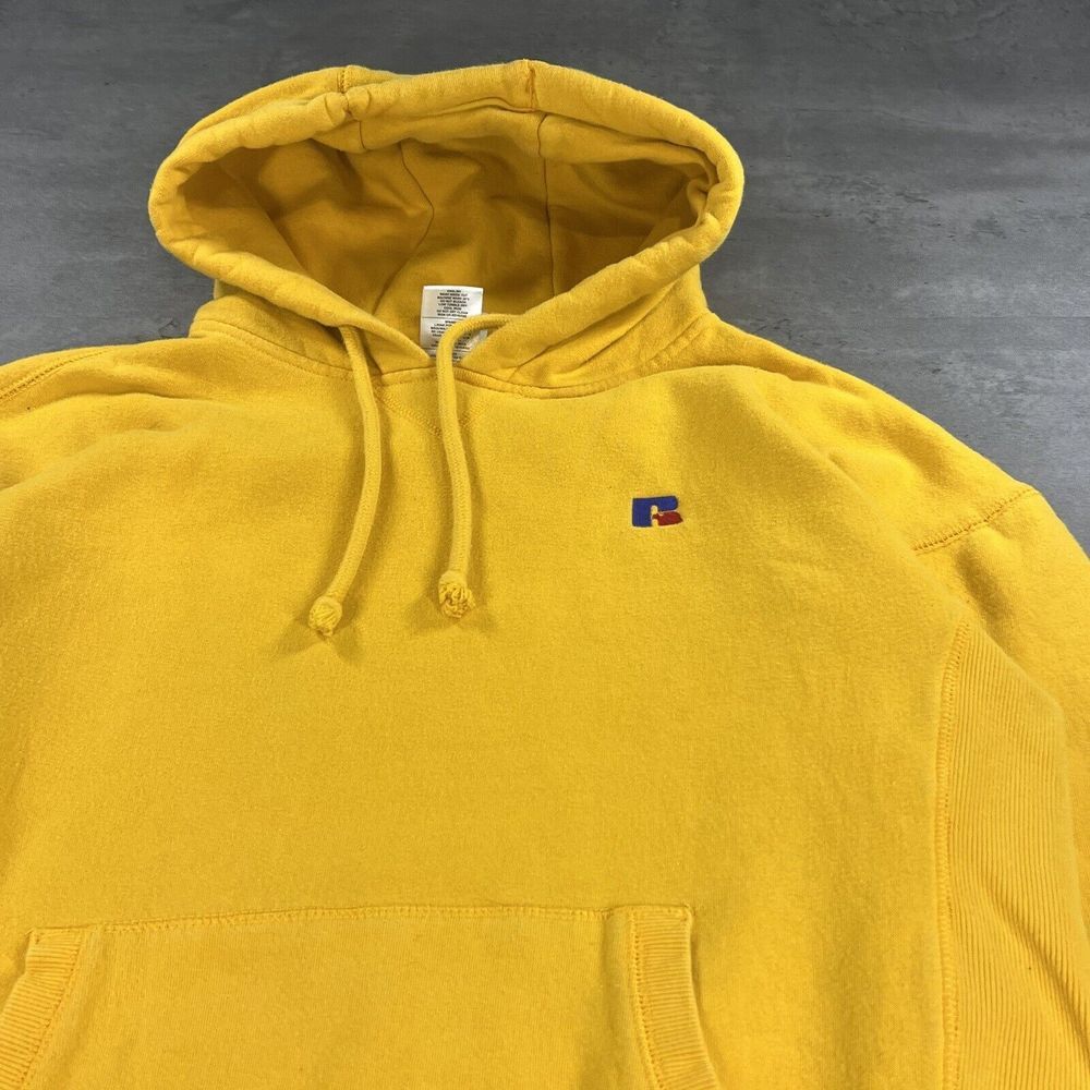 Vintage Russell Athletic Hoodie Women Medium Yellow Sweatshirt Blank Mustard